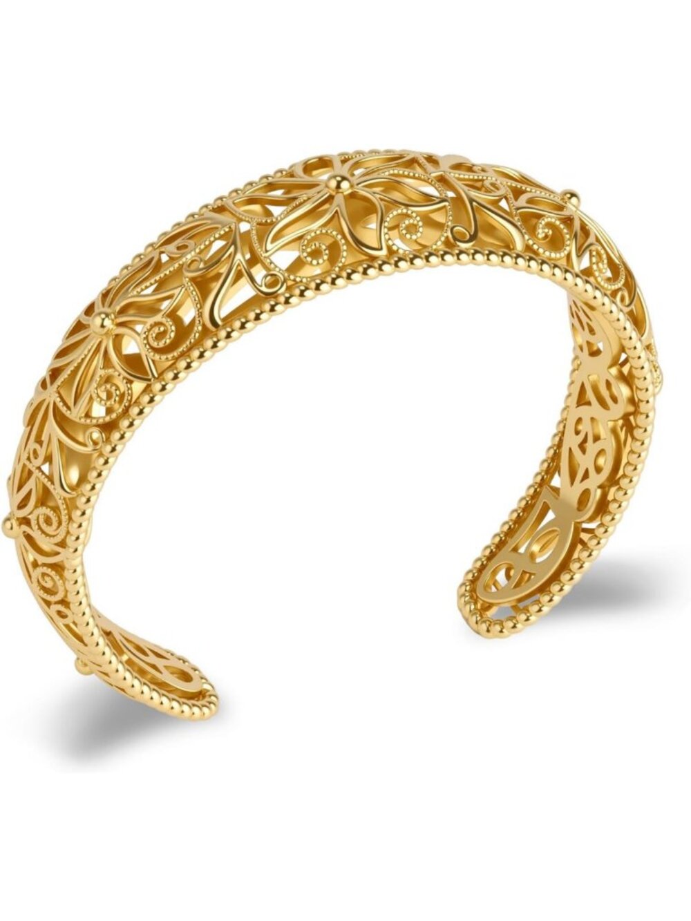 Bohemian Chunky Floral Cuff Bracelet - Sterling Silver & Gold Wide Bangle for